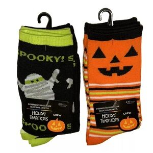 Hallmark Halloween Crew Socks 4 Pair Women 4-10 Black Orange w Mummy Jack O' NEW
